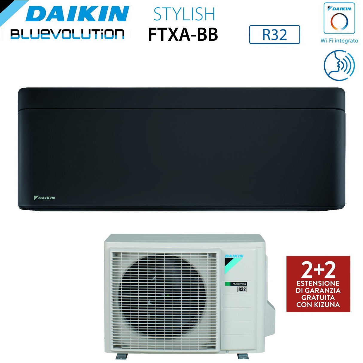 Daikin Bluevolution Inverter Airconditioner STYLISH TOTAL BLACK-serie 15000 Btu FTXA42BB R-32 Geïntegreerde Wi-Fi Klasse A++ Zwarte kleur