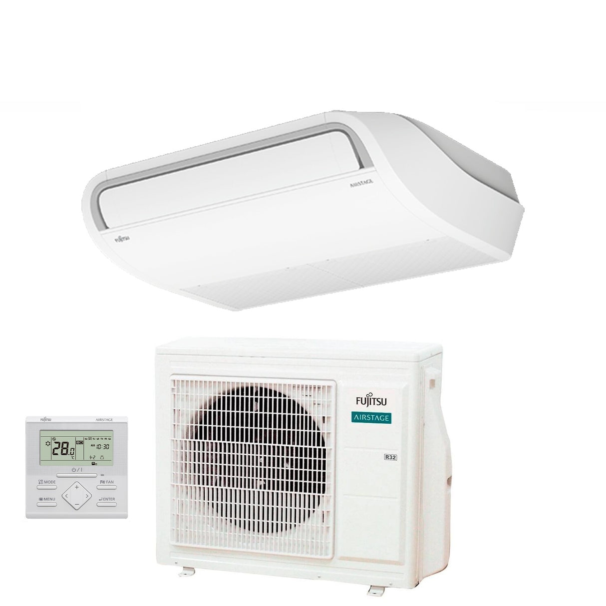Fujitsu Inverter Plafond Airconditioner ECO KR serie 30000 Btu ABYG30KRTA + AOYG30KATA R-32 3NGF83090 Wi-Fi Optioneel Klasse A+/A met standaard draadloze bediening