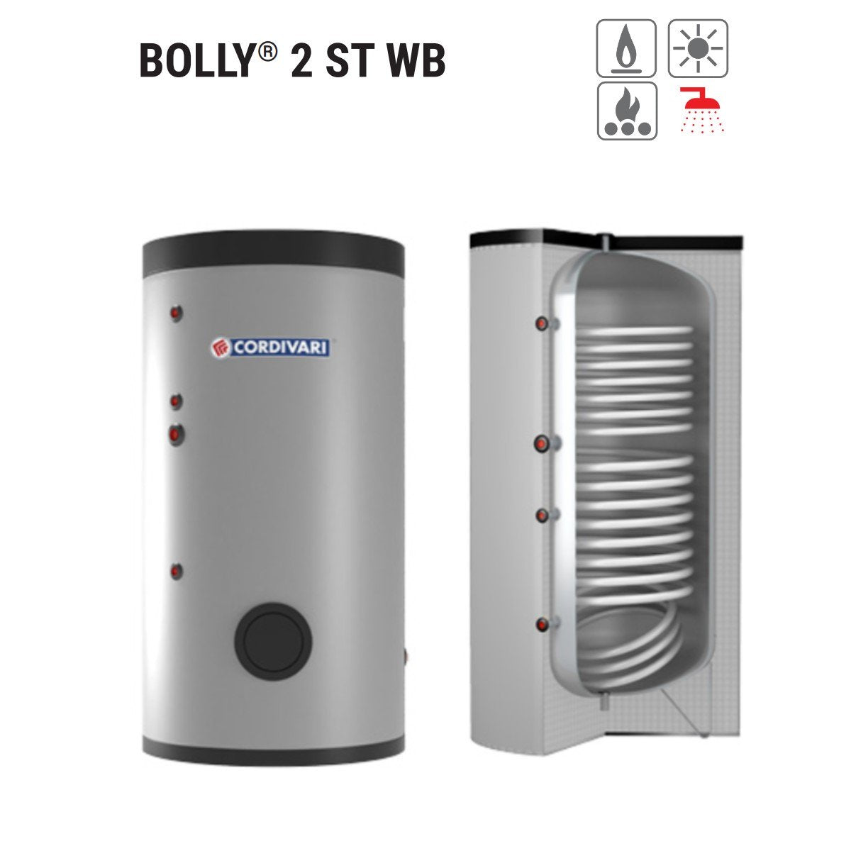 Polywarm Cordivari Ketel Model BOLLY 2 ST WB 200 Voor Warmwaterproductie Met 2 Vaste Wisselaars