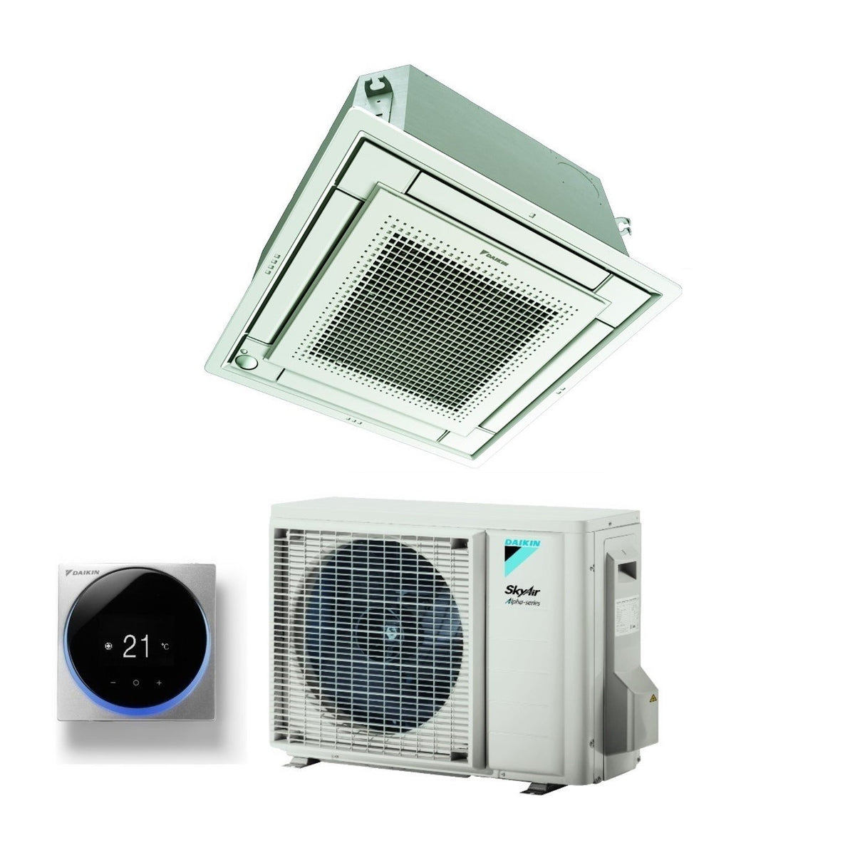 Daikin Fully Flat Cassette Airconditioner 12000 BTU FFA35A9 + RZAG35A R-32 Optionele Wi-Fi met bedrade bediening en rooster inbegrepen