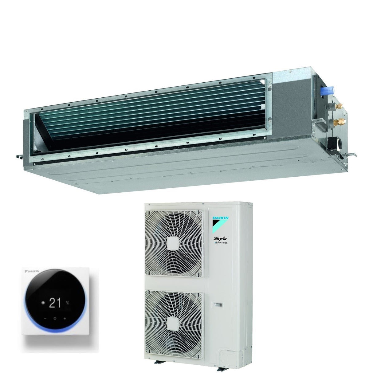 Daikin Bluevolution kanaalairco met gemiddelde druk 36.000 Btu FBA100A + RZAG100NY1 Driefasig R-32 wifi optioneel met bekabelde bediening