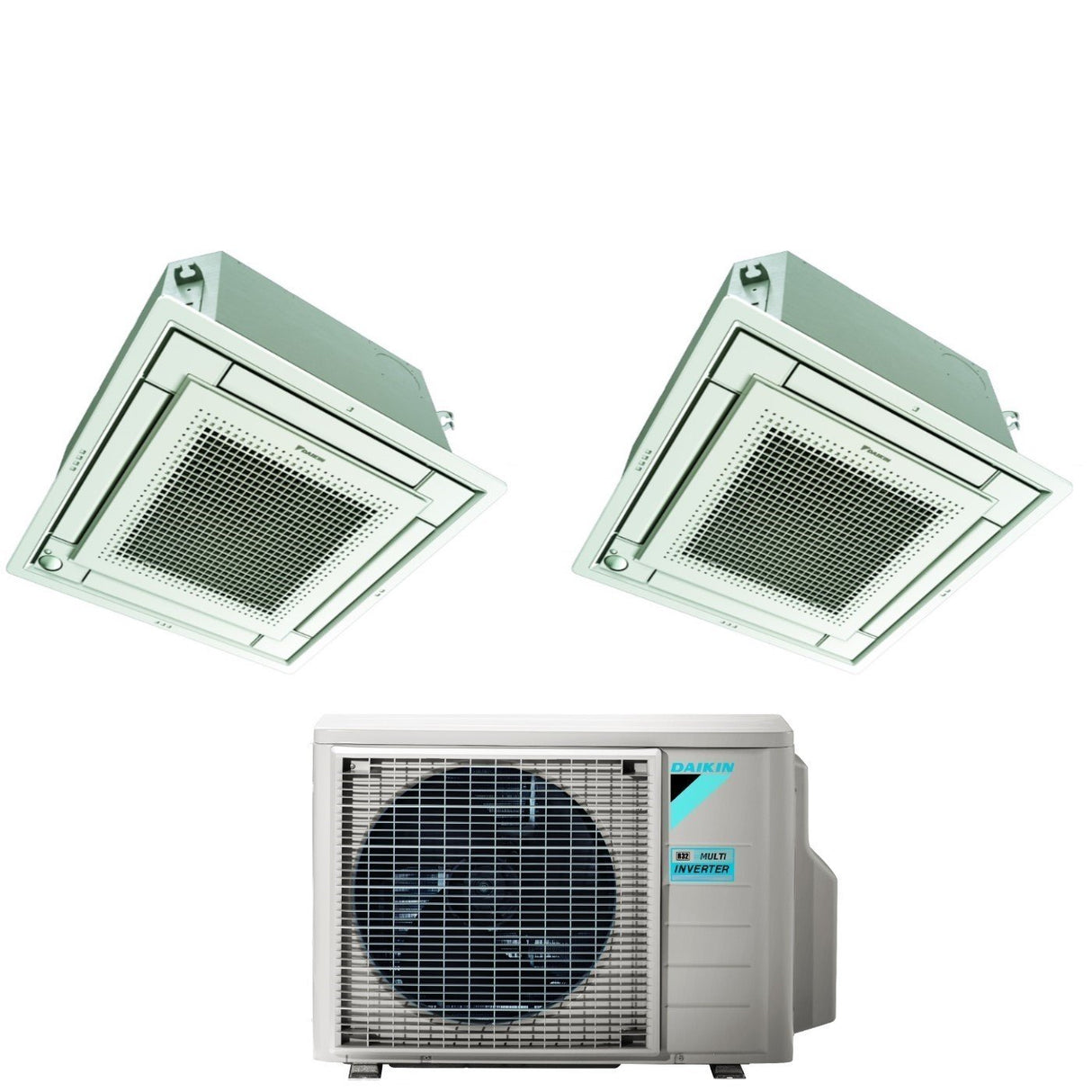 Daikin Bluevolution Dual Split Inverter Cassette Airconditioner FFA-A 9+9 met 2MXM40A R-32 Optionele Wi-Fi met draadbediening en met rooster 9000+9000