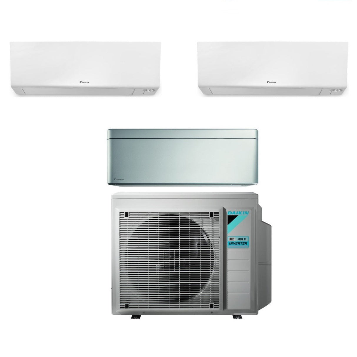 Daikin Bluevolution Trial Split Inverter Airconditioner FTXM/R-serie PERFERA WALL 7000+7000 + STIJLVOL TOTAAL ZILVER 12000 met 3MXM68N R-32 Geïntegreerde Wi-Fi 7000+7000+12000