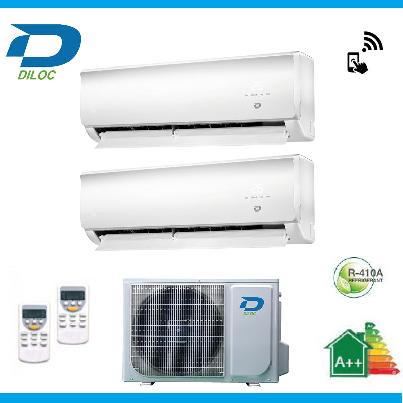 DILOC DUAL SPLIT INVERTER AIRCONDITIONER WALL 9+9 serie met WALL-OUT200 klasse A++ 9000+9000 Wi-Fi INBEGREPEN