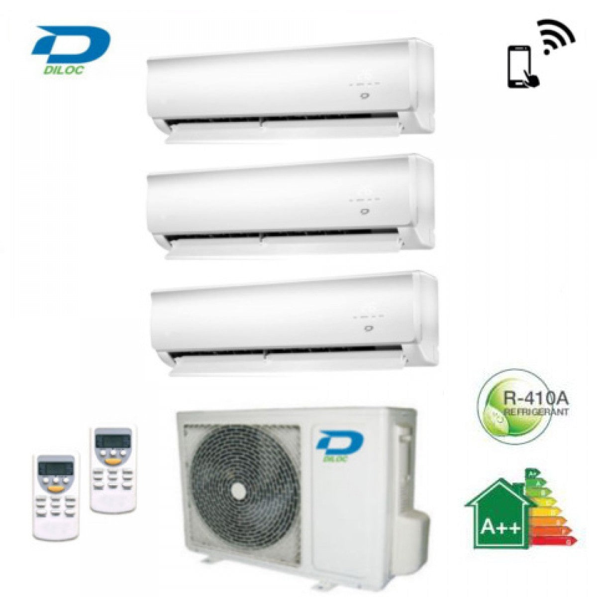 DILOC PROEF SPLIT INVERTER AIRCONDITIONER WALL 9+9+9 serie met WALL-OUT300 Wi-Fi 9000+9000+9000