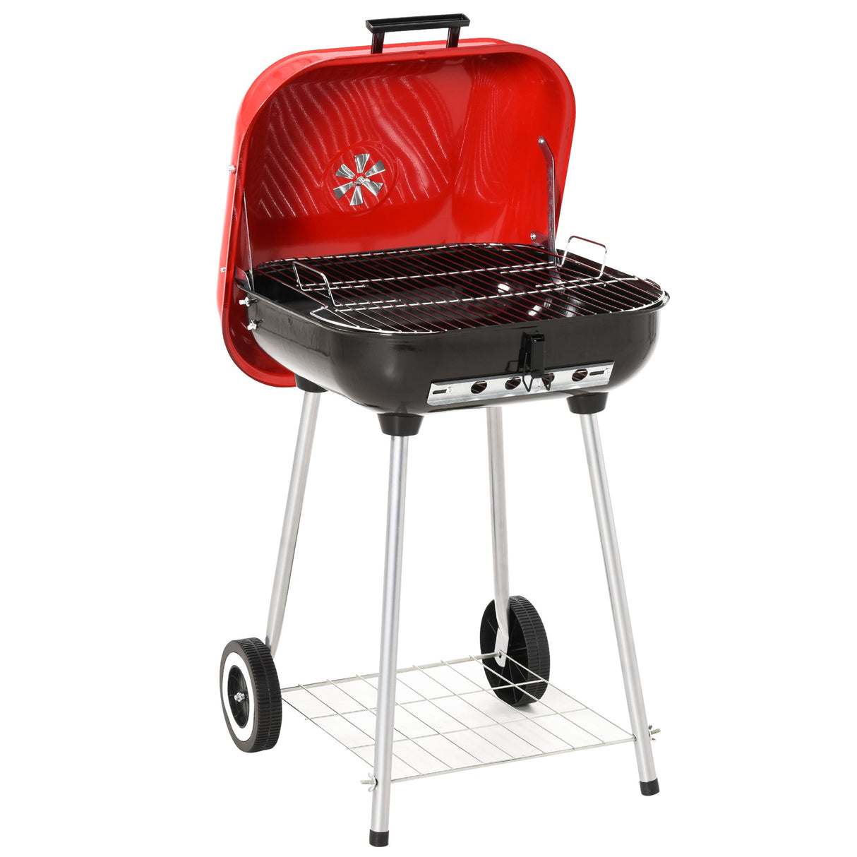 EASYCOMFORT Houtskoolbarbecue BBQ Grill met deksel en wielen 48×52,5×79,5cm