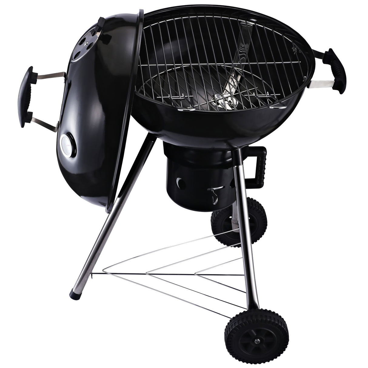 EASYCOMFORT Gietijzeren Barbecue met 2 Wielen en 2 Grillroosters | Deksel met Thermometer, Ventiel en Onderplank | 50x63x94cm