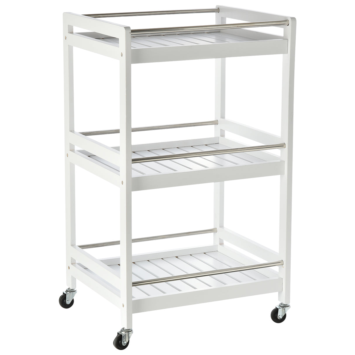 Easycomfort draagbare keukendrager van hout met 3 planken en wielen, 45x38x78cm, wit