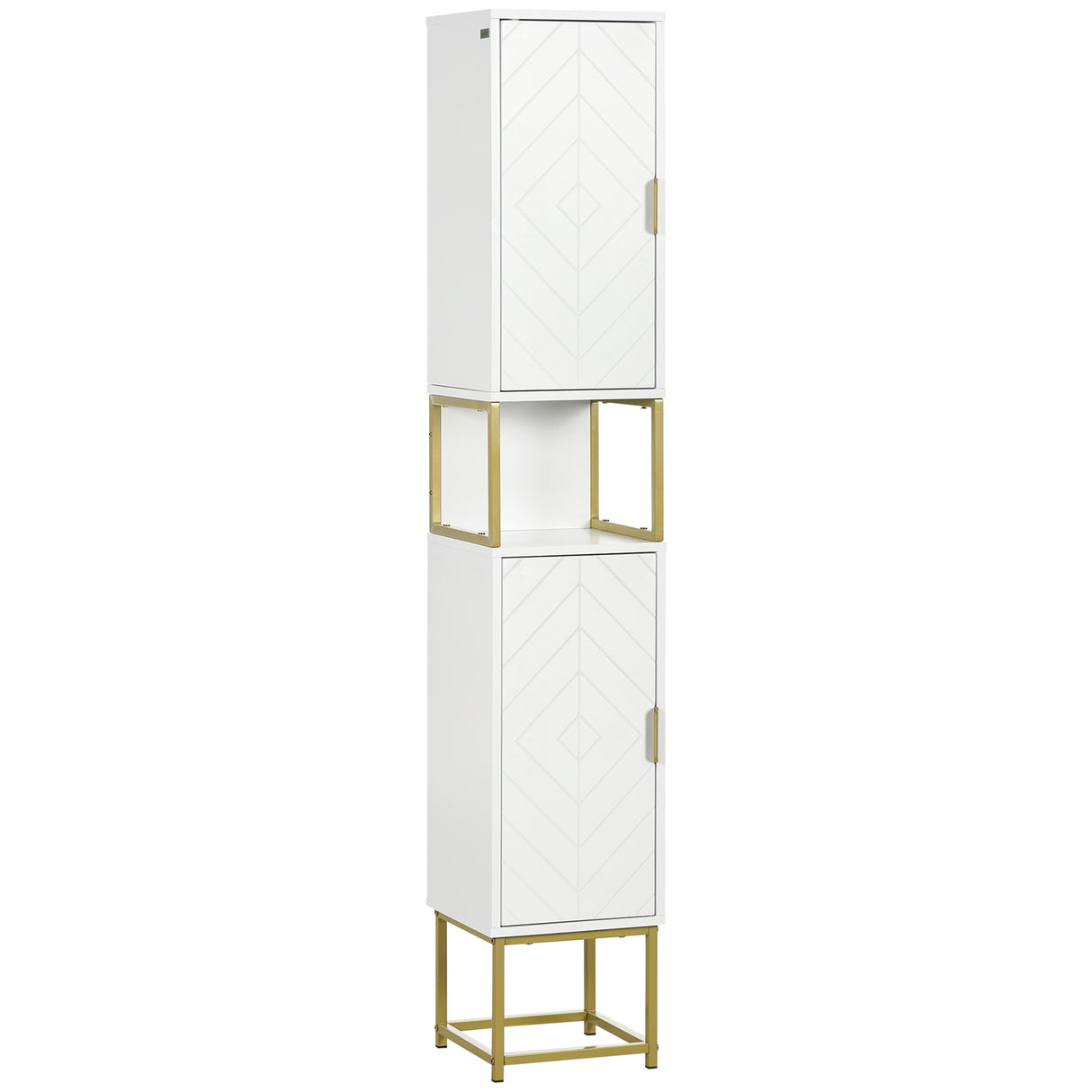 Easycomfort Kolombadkamer met 2 kasten en touw in MDF en staal, 30x30x170,7cm, wit en goud