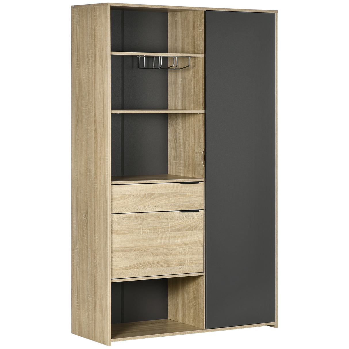 Easycomfort Modern Dressoir met kast, cassette en Calici-deur, 110x41,5x180cm, natuurlijk hout en grijs