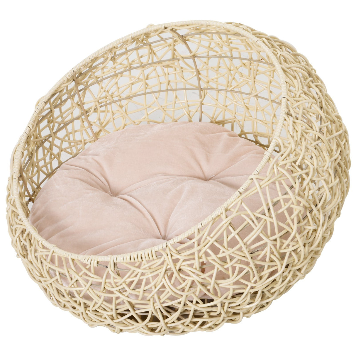 EASYCOMFORT Kennel voor katten en huisdieren, beige rotan mand met katoenen kussen (?56 x 35 H cm)