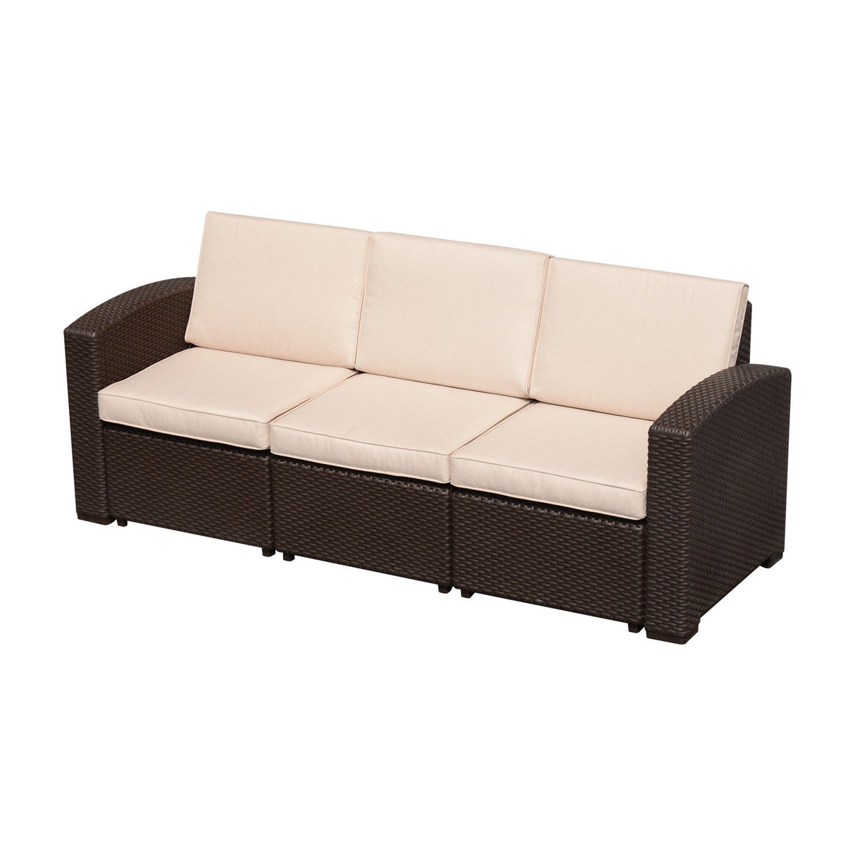 EASYCOMFORT 3-zitsbank in PP-kunststof rotan-effect tuinbank met kussens
