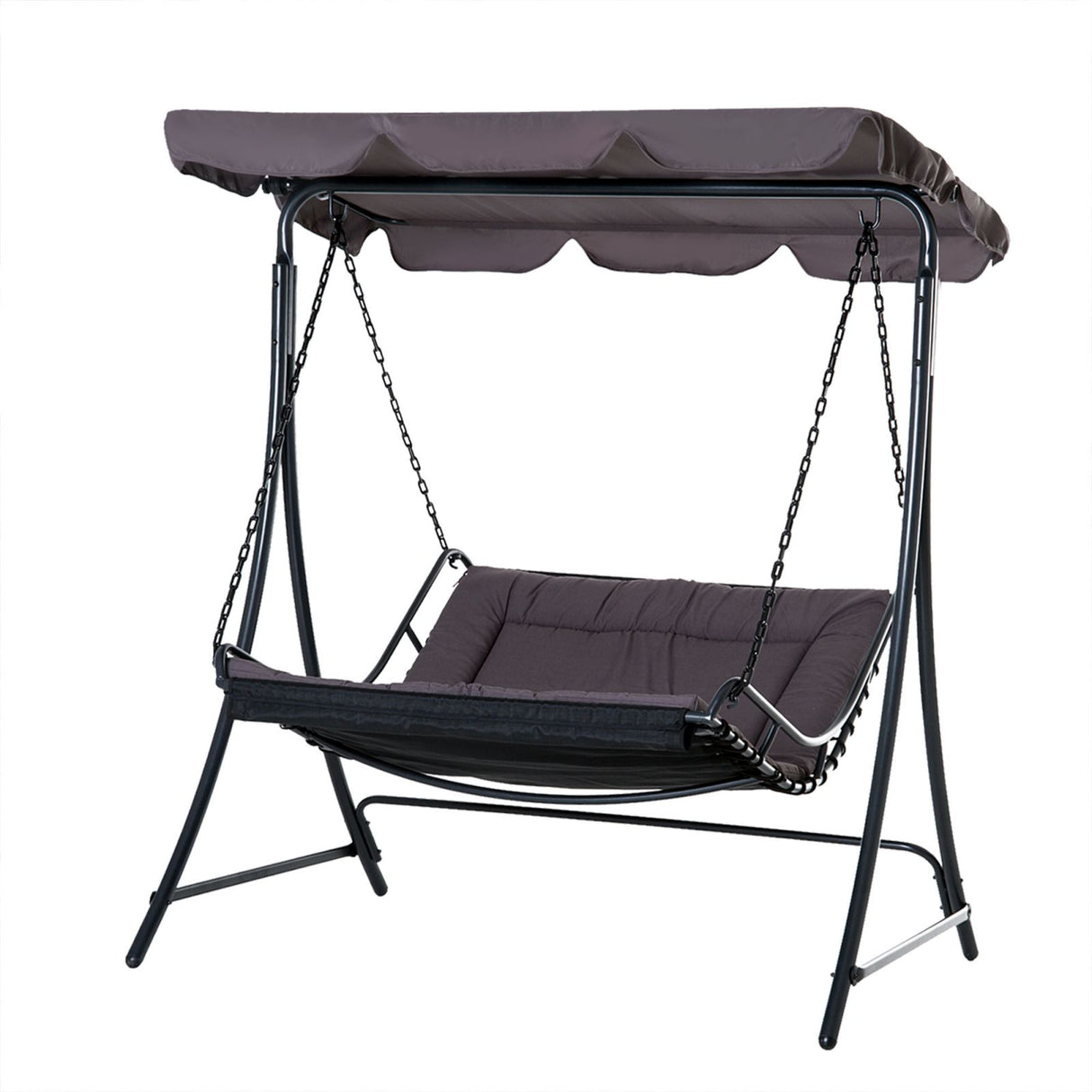 EASYCOMFORT 2-zits schommel voor tuin en terras met schuine zitting en zwarte polyester zonnekap, 160x117x173cm