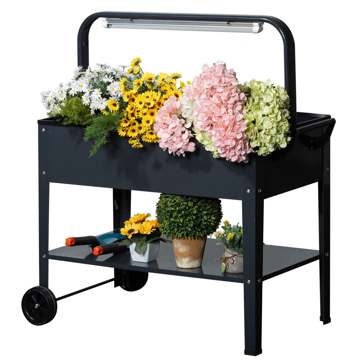 EASYCOMFORT Tuinplantenhouder met LED-lamp PE-afdekking, staal