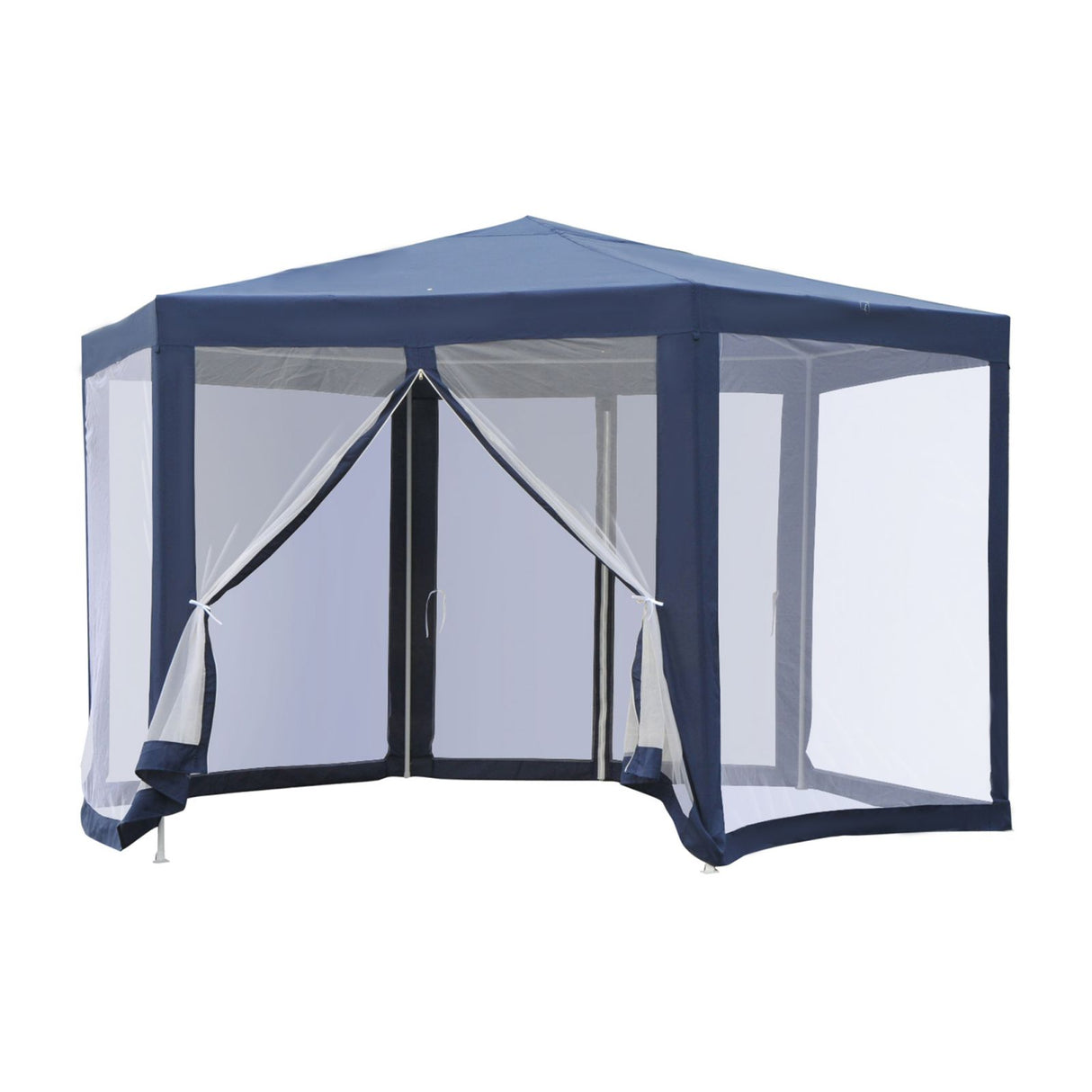 EASYCOMFORT Zeshoekige tuinprieel IJzeren constructie met 6 klamboes, Blauw/Wit, 195x250x197cm
