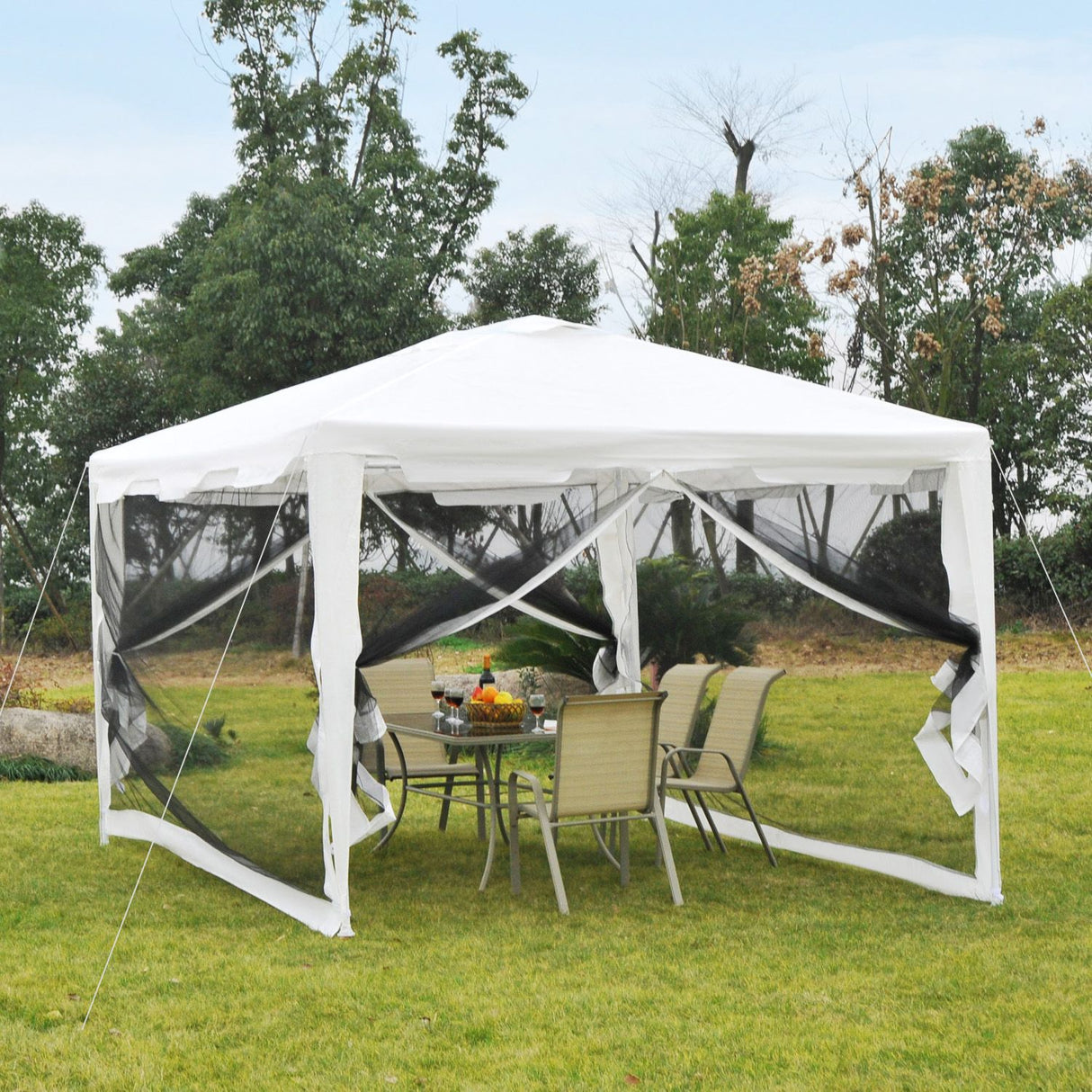 EASYCOMFORT Tuinhuisje van PE-stof met wit klamboe, 4x3m