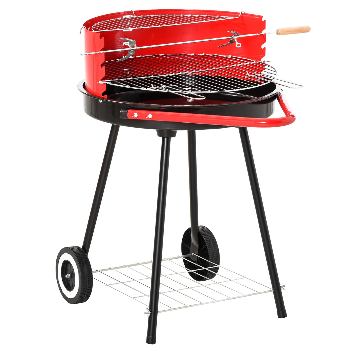 EASYCOMFORT Grill BBQ Houtskoolbarbecue Verstelbare Dubbele Grill met Stalen Wielen 51x70x75,5cm Zwart en Rood