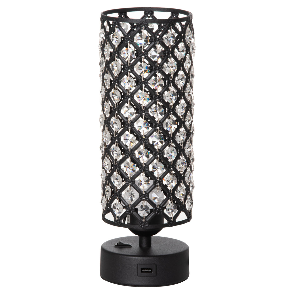 Easycomfort tafellamp met kristal Paralume en 2 USB-poorten, verstelbaar licht ?10,8x30cm, zwart