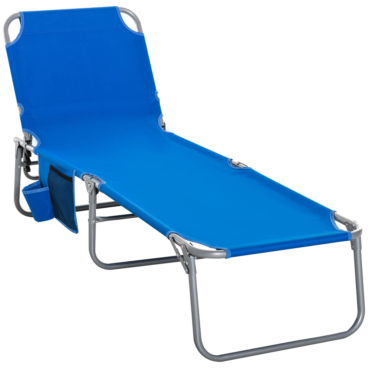 EASYCOMFORT Opvouwbare kampeerligstoel met 5 verstelbare standen en zijvak, ligstoel van staal en Oxford-stof 58x193x35,5 cm Blauw