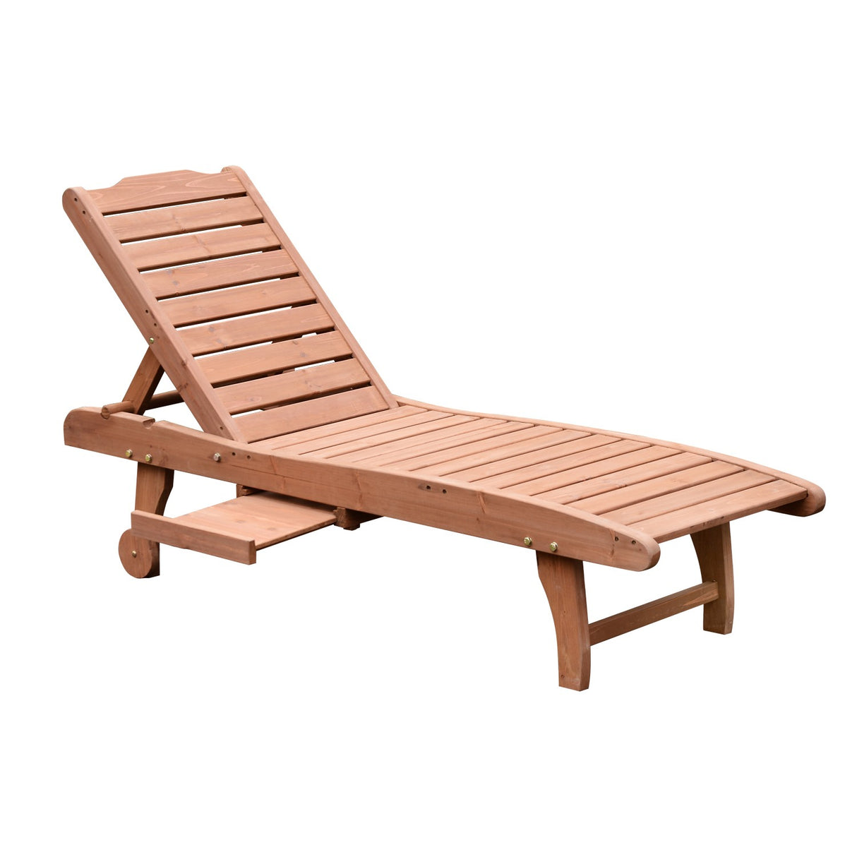 EASYCOMFORT Houten ligstoel, tuinligstoel met wielen en uit mobiele lade 182x60x35cm