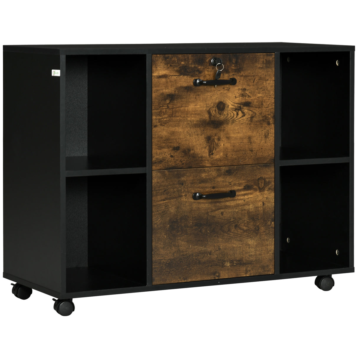 Easycomfort Mobiel van Office 2 Casets Deur Documenten en Rips, Wiel met Blok, 90x37,5x68,5cm, Rustico Bruin