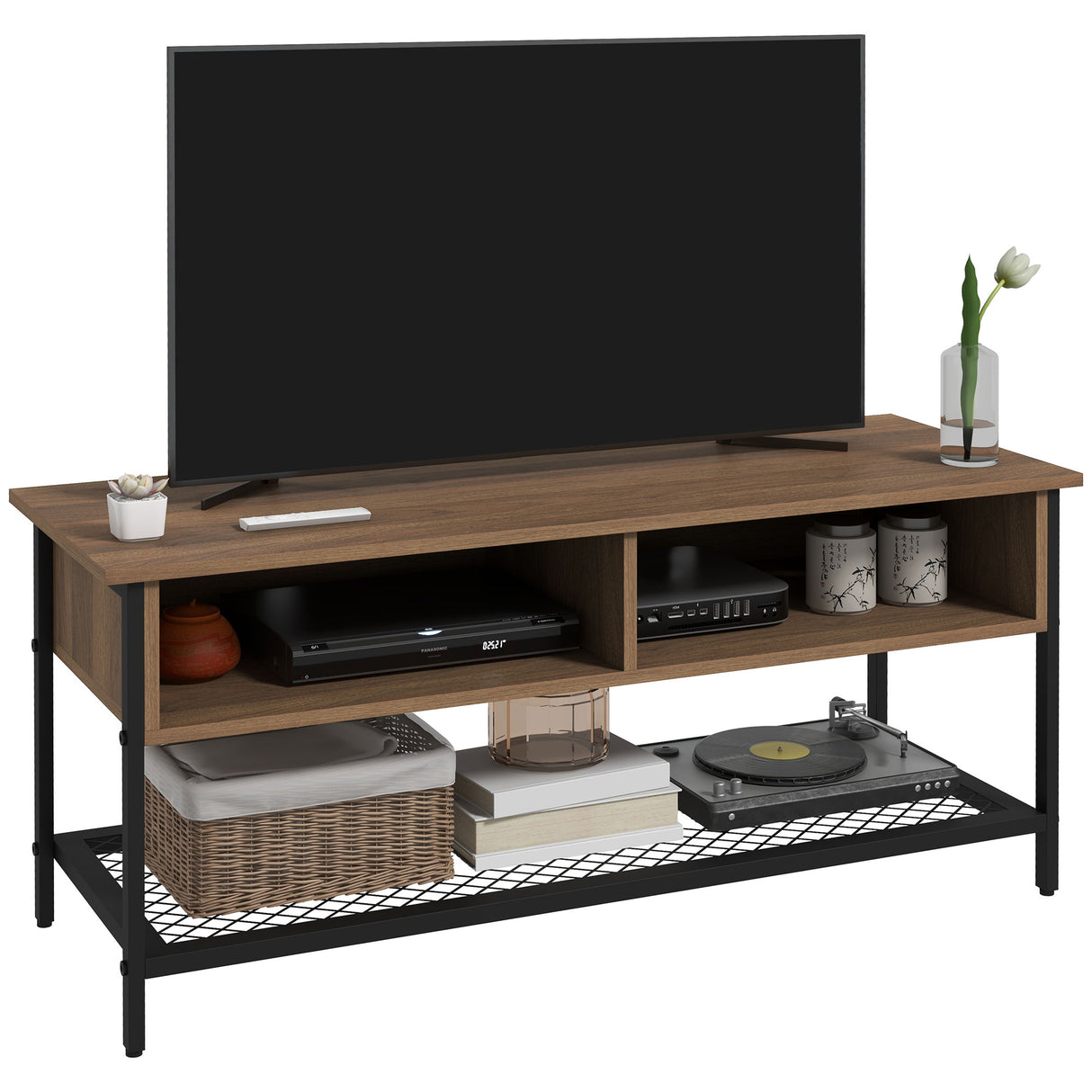 Easycomfort Mobiele TV-deur tot 48&quot Industriële stijl in hout en staal, 110x40x48cm, bruin en zwart