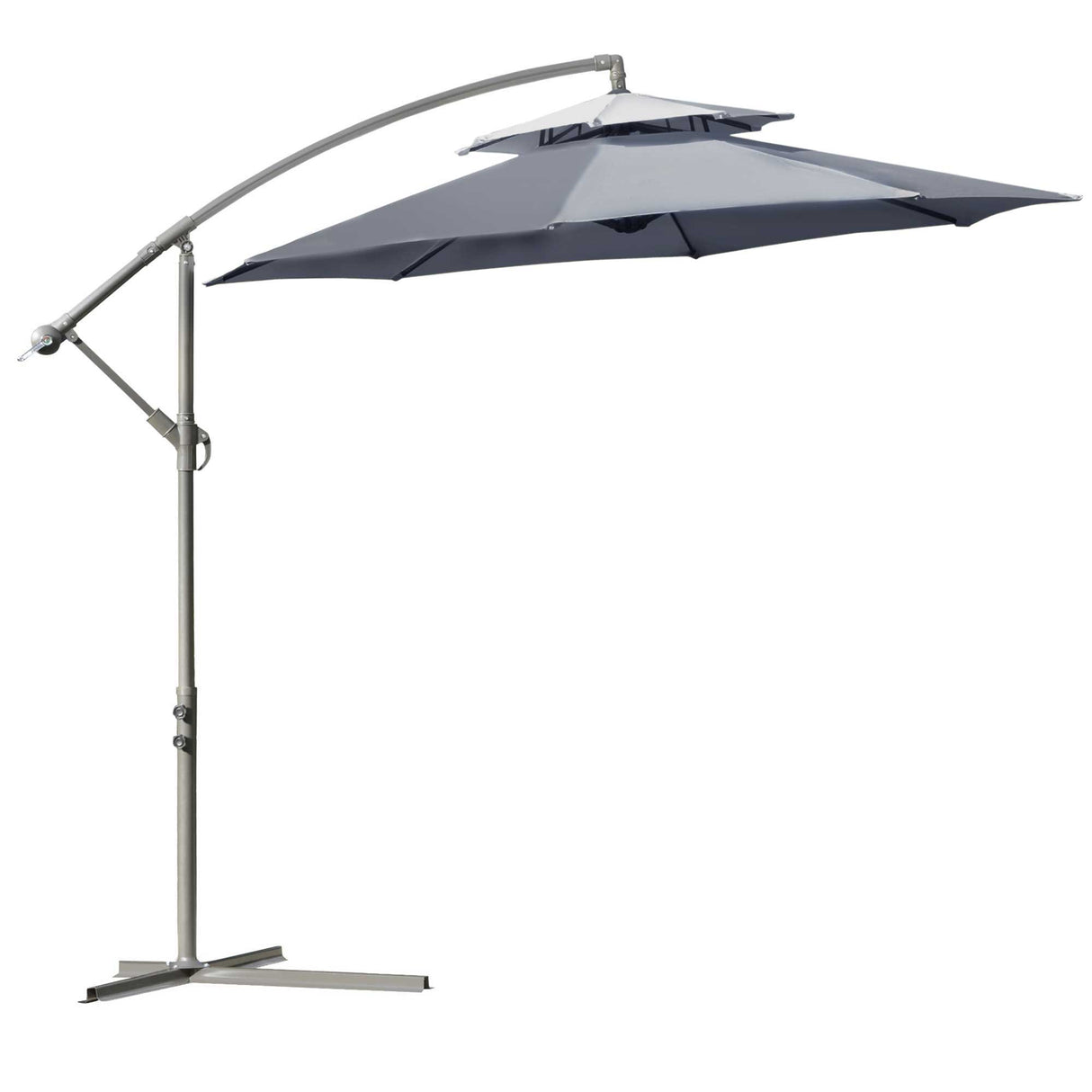 EASYCOMFORT Parasol met arm 2,7x2,7 m met 2-niveaus verstelbare kap en kruisvoet, grijs