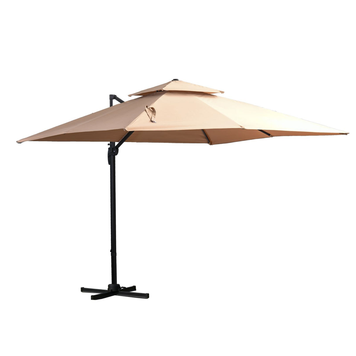EASYCOMFORT Tuinparasol 294x294cm met arm met slinger, 360° draaibaar en verstelbare helling, Kaki
