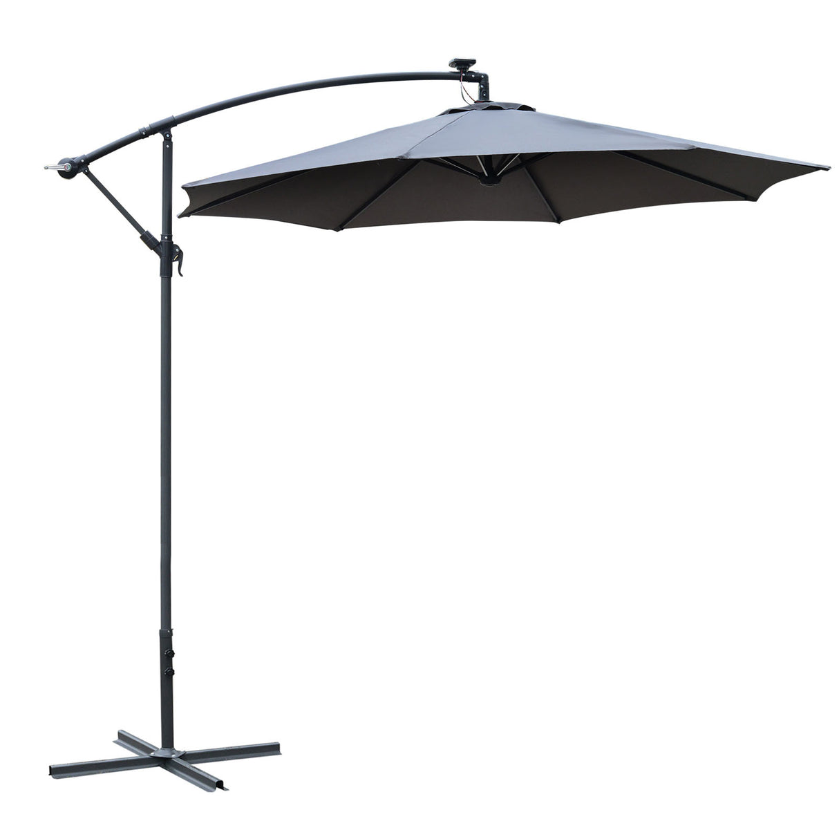 EASYCOMFORT Tuinparasol Ø3x2,5 m Arm met Slinger en 8 Solar Energy LED Strips, Grijs