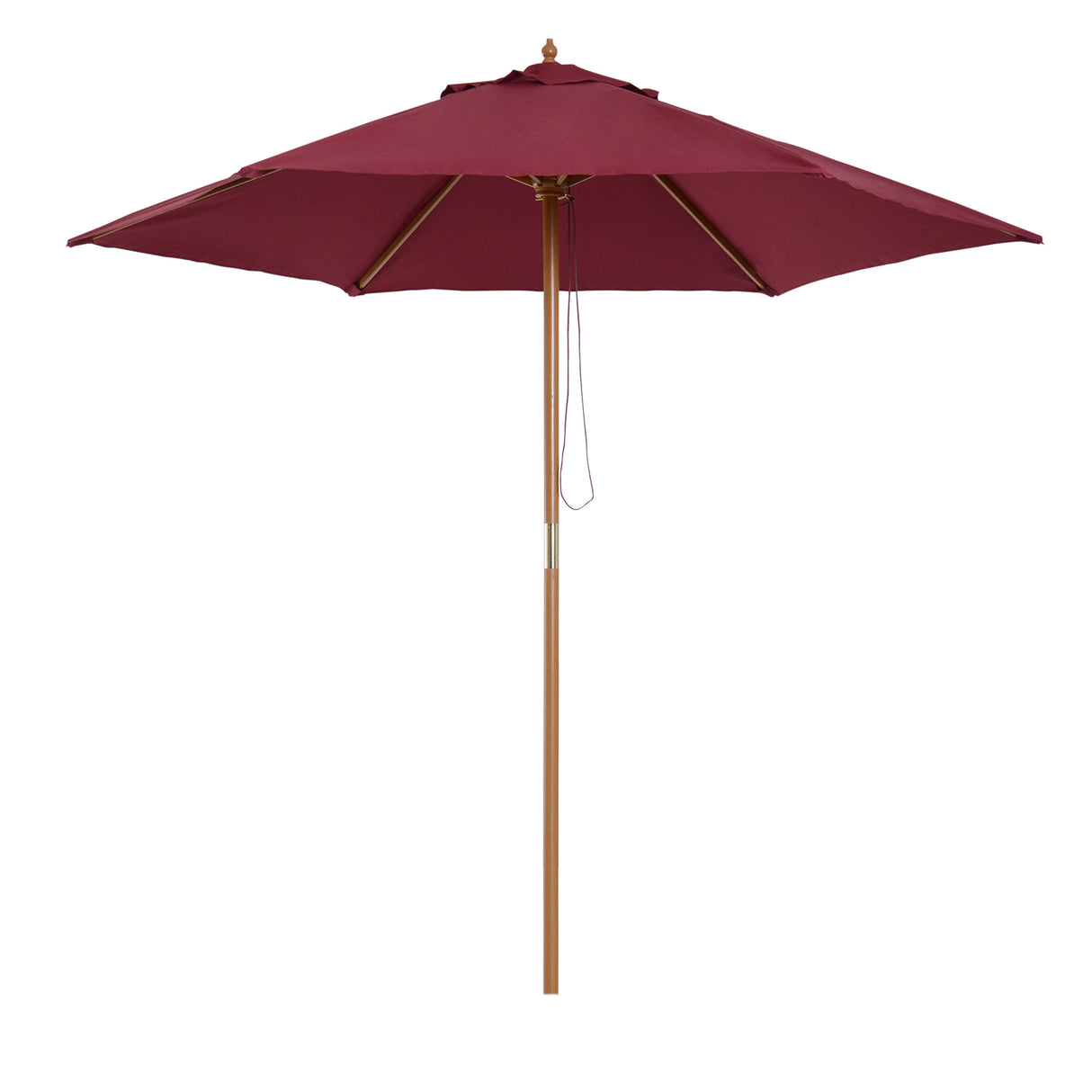 Easycomfort ronde parasol, hout en polyester met gegolfde opening, 2,5 x 2,3 m, Bordeaux