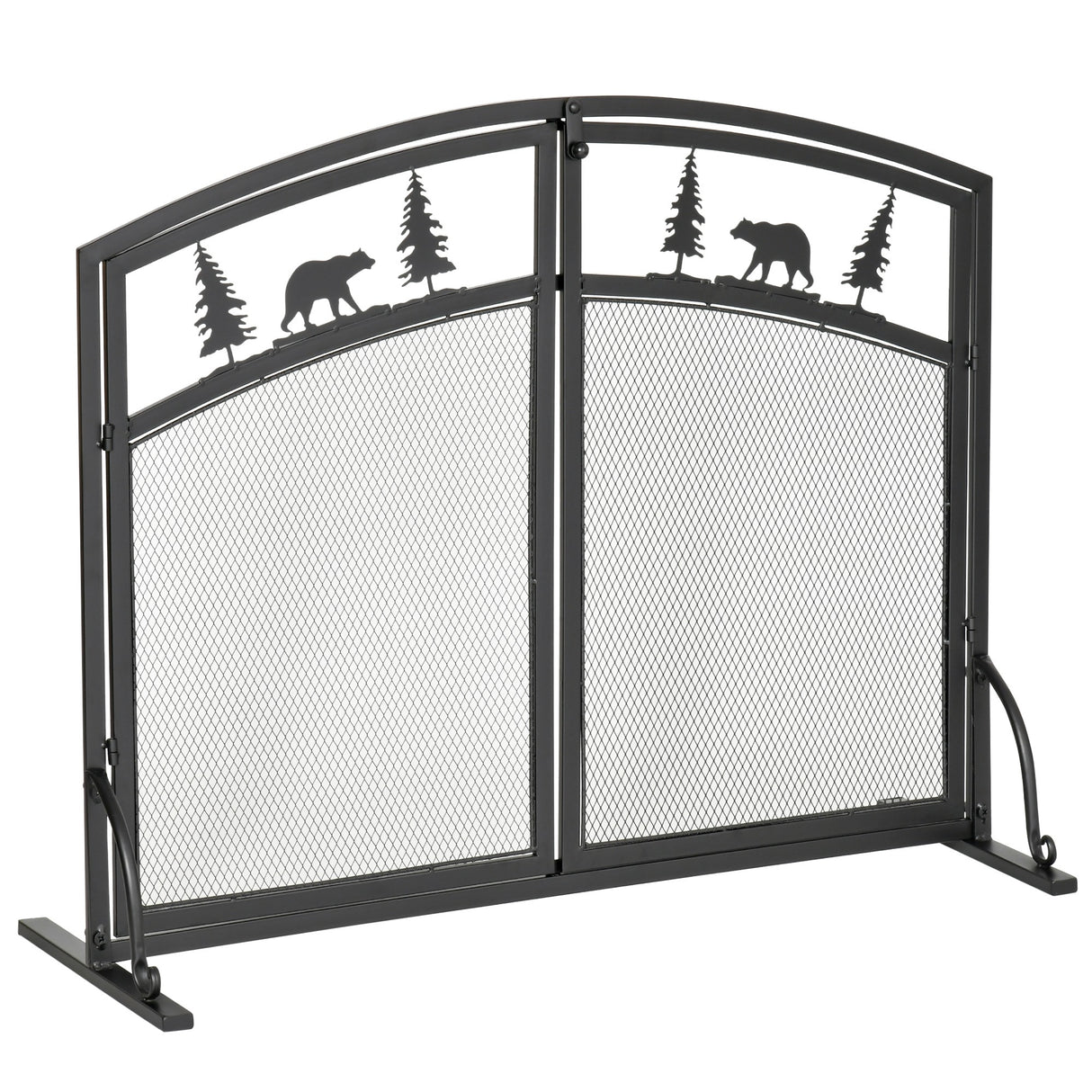 EASYCOMFORT Spark-scherm voor open haard in zwart metaal met 2 deuren met clipsluiting, 99x35x80cm - Zwart