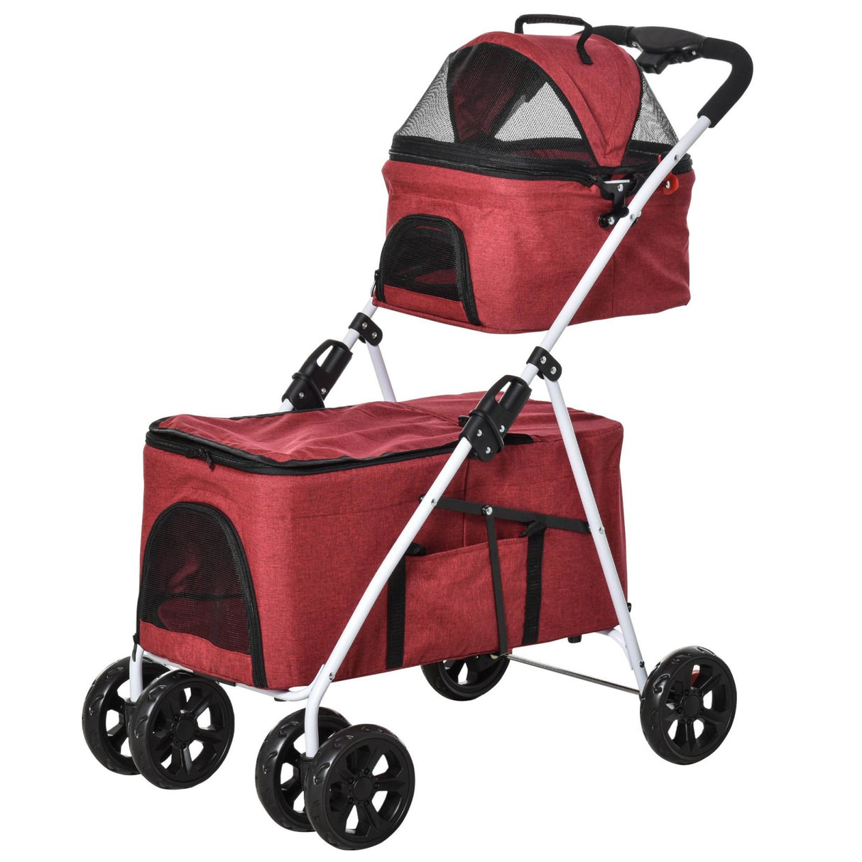 EASYCOMFORT Opvouwbare kinderwagen met 2 niveaus voor honden en katten met een draagbare zachte draagzak Rood