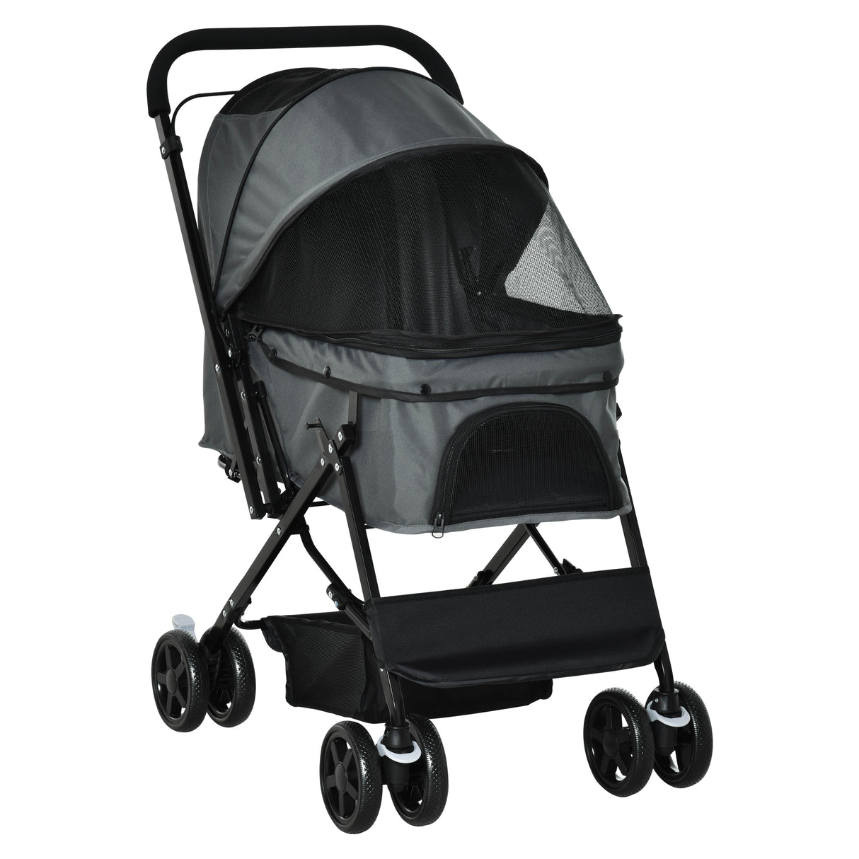 EASYCOMFORT Opvouwbare kinderwagen voor kleine honden met draaibare handgreep en opbergmand, 76,5 x 52 x 95 cm, grijs
