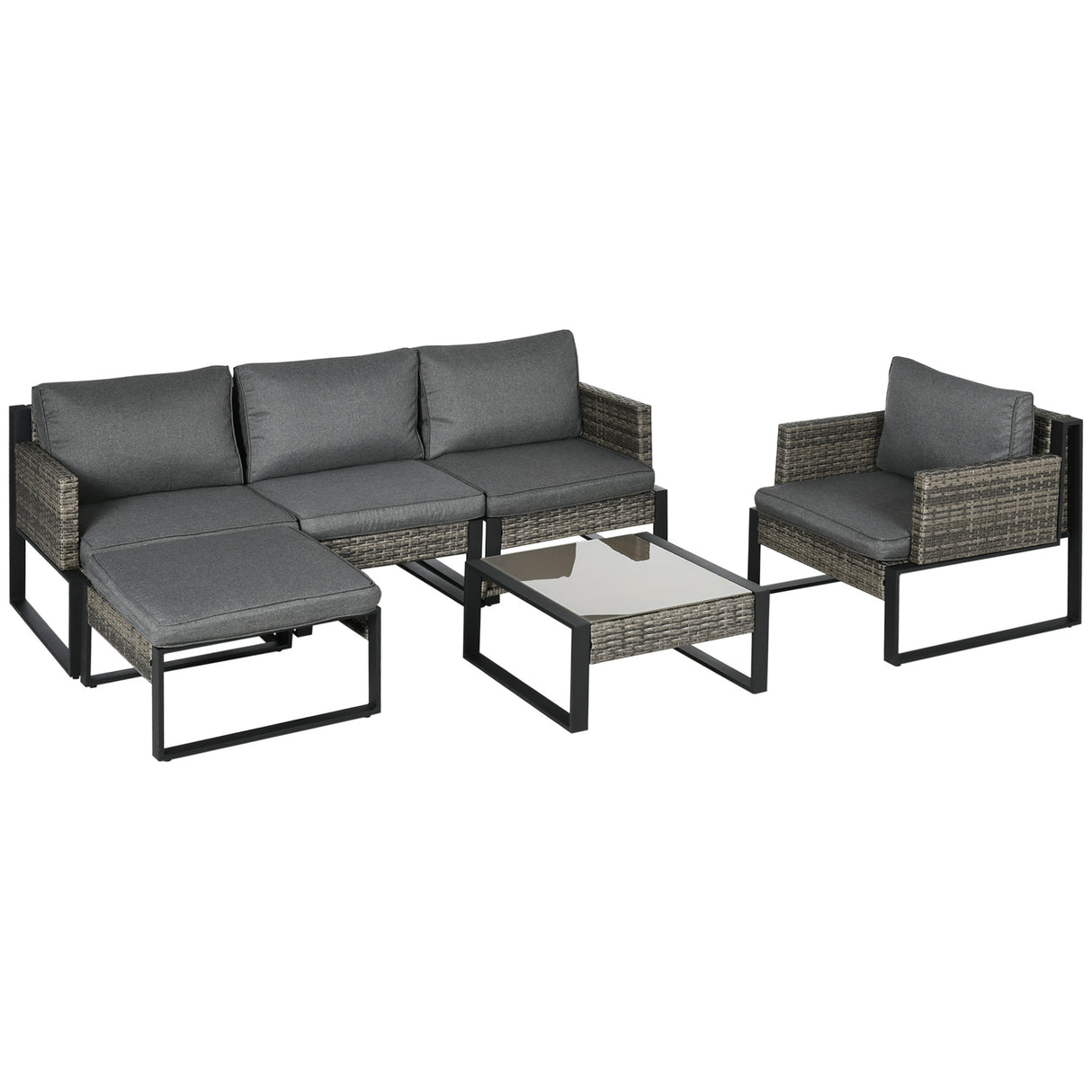 EASYCOMFORT Buitenlounge 6-delig van PE-rotan met fauteuils en salontafel, grijs