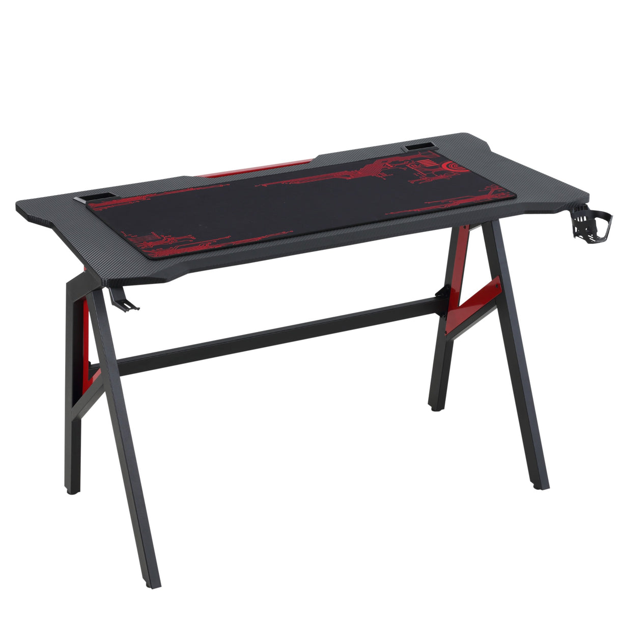 Easycomfort Desk Gaming Modern met Maxi Mouse-achtergrond en accessoires, 120x58x75cm - Rood en zwart