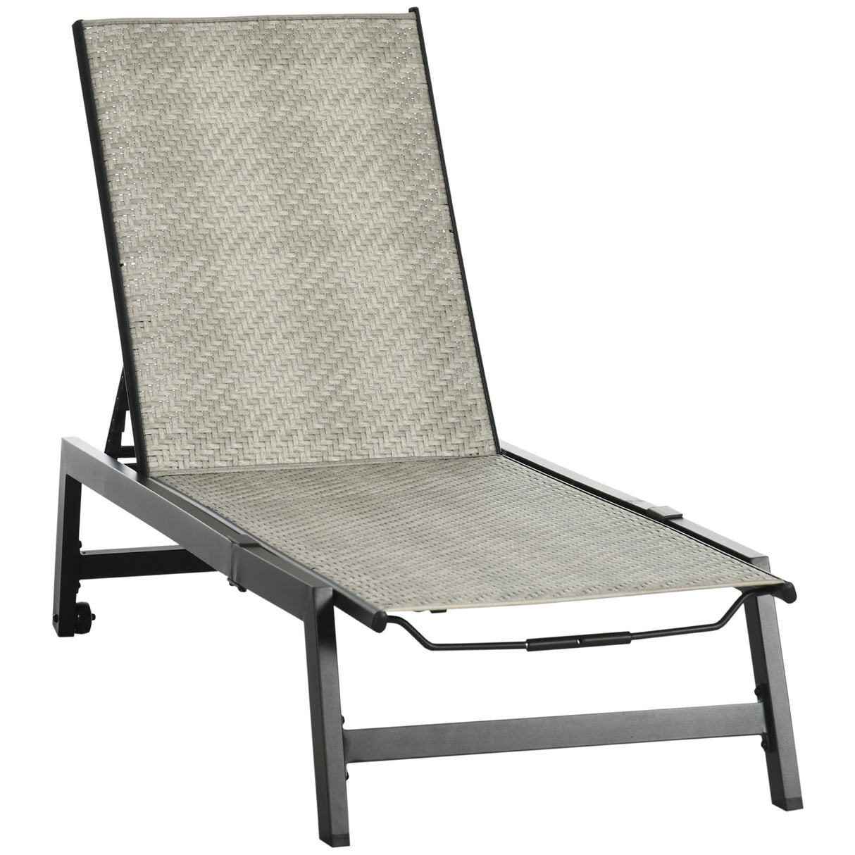 EASYCOMFORT Tuinligstoel van rotan en aluminium, verstelbaar in 5 posities met wielen, 162x60x90 cm