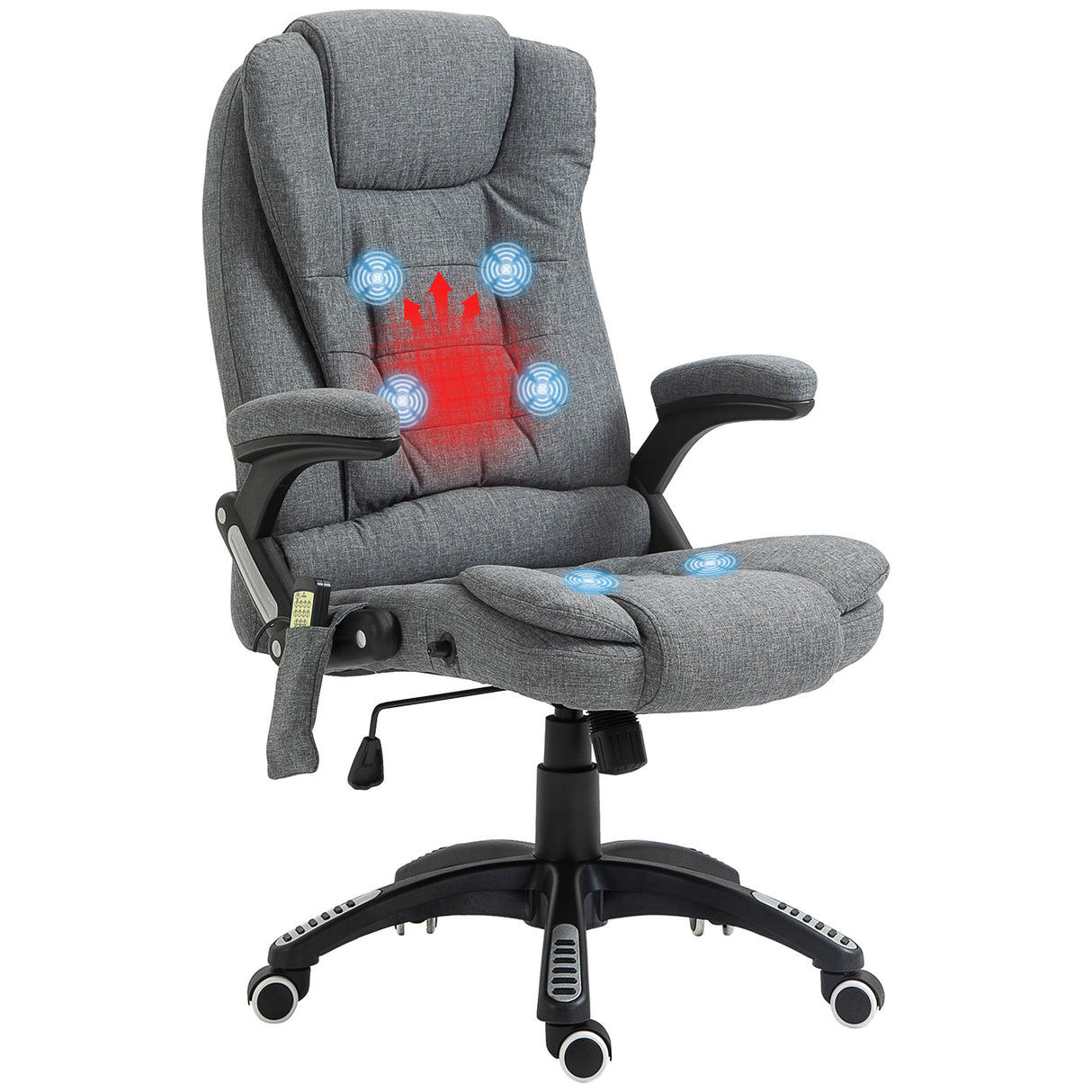 Easycomfort kantoor- en thuismassage stoel, kantoorstoel met 6-punts massage- en verwarmingsfunctie en in hoogte verstelbaar, grijs