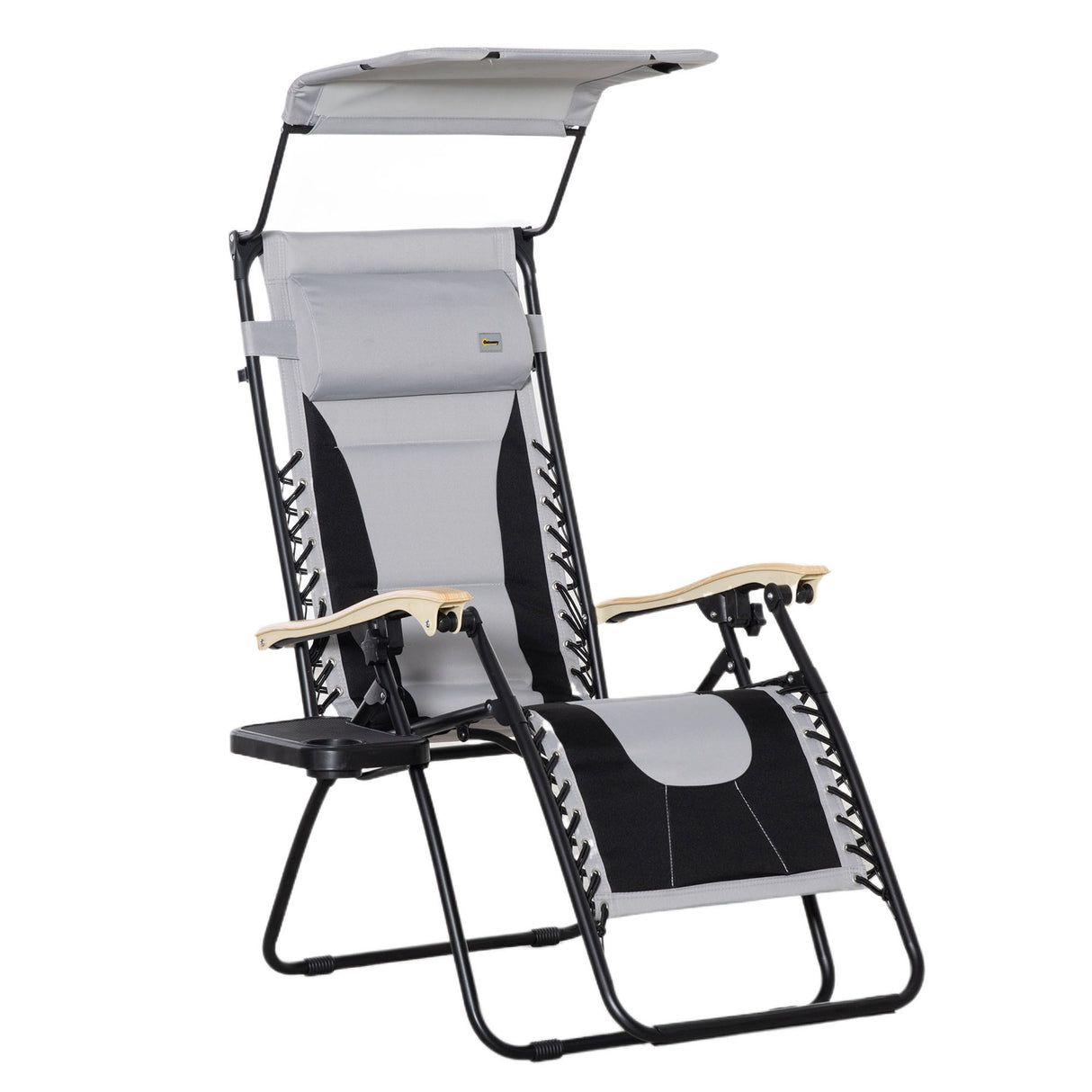 EASYCOMFORT Zero Gravity opvouwbare en verstelbare tuinligstoel met luifel, hoofdsteun en glashouder, lichtgrijs