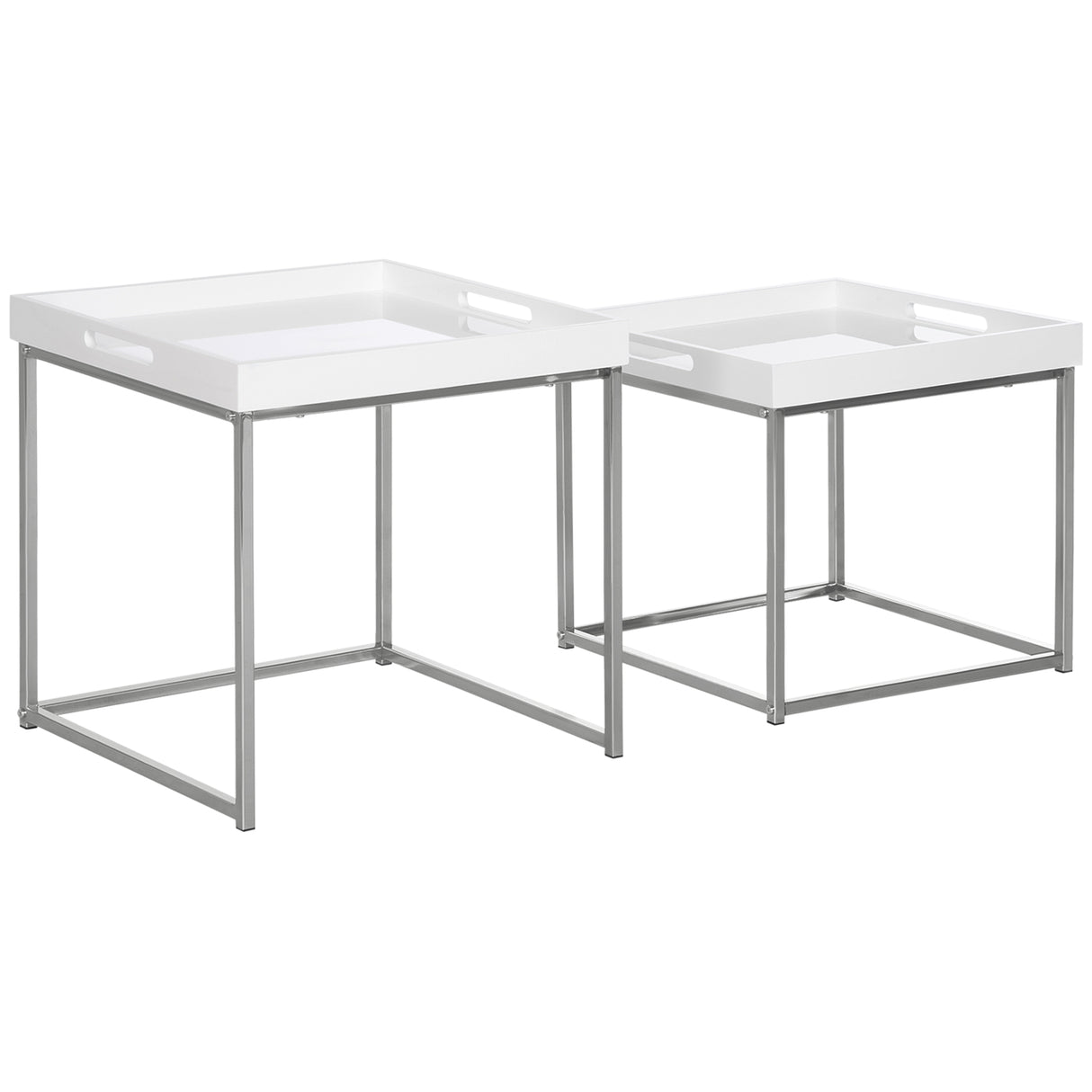 Easycomfort Set van 2 verstelbare salontafels met glazen afwerking en stalen frame, wit