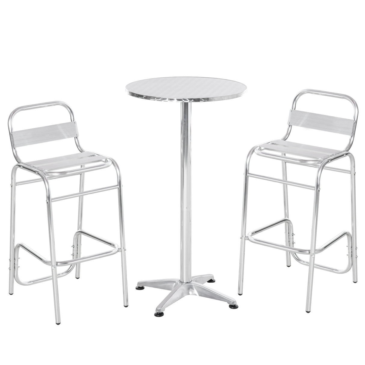 EASYCOMFORT salontafelset met 2 hoge krukken voor buiten en binnen in aluminium en staal