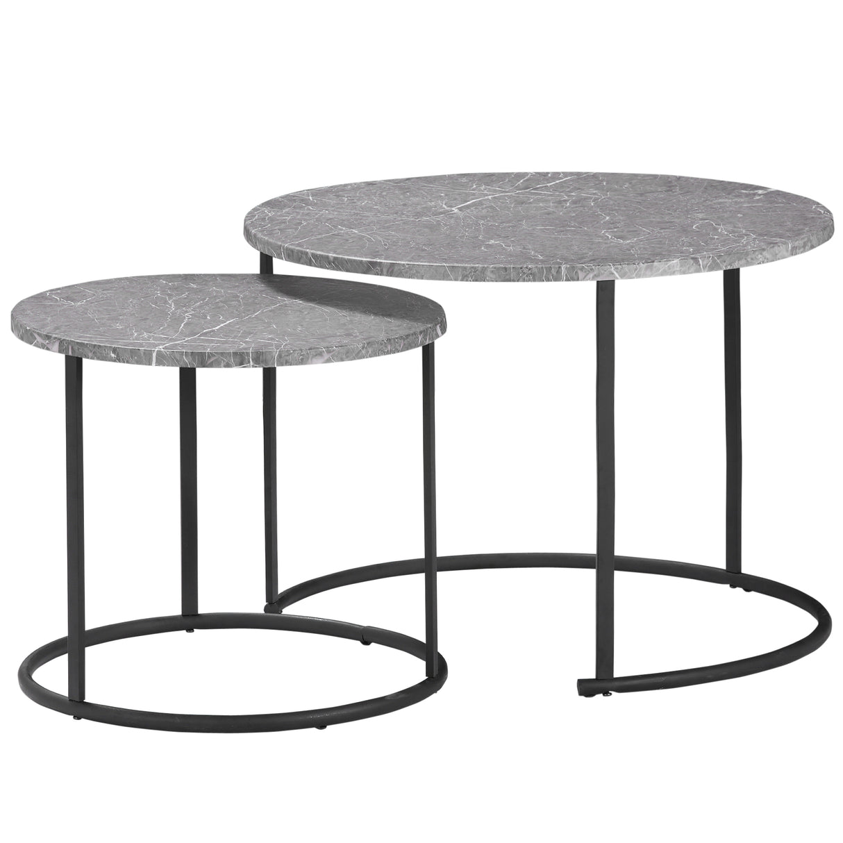 EASYCOMFORT salontafels, set van 2 stuks met metalen blad met marmereffect, zwart