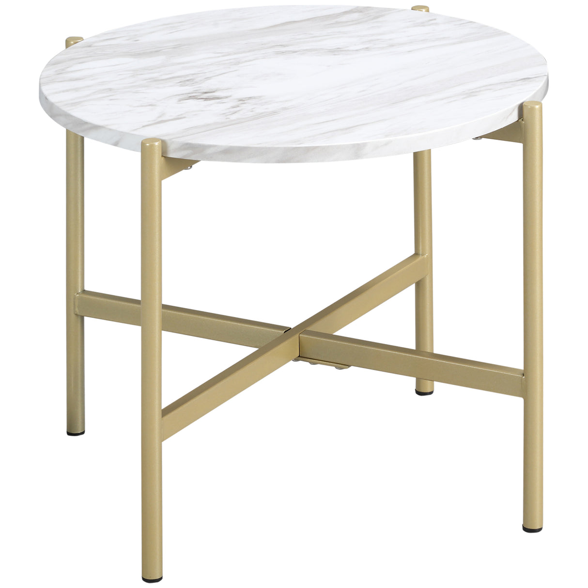 EasyComfort salontafel met onderstel in marmerlook en metalen gouden structuur, Ø55x45cm, wit