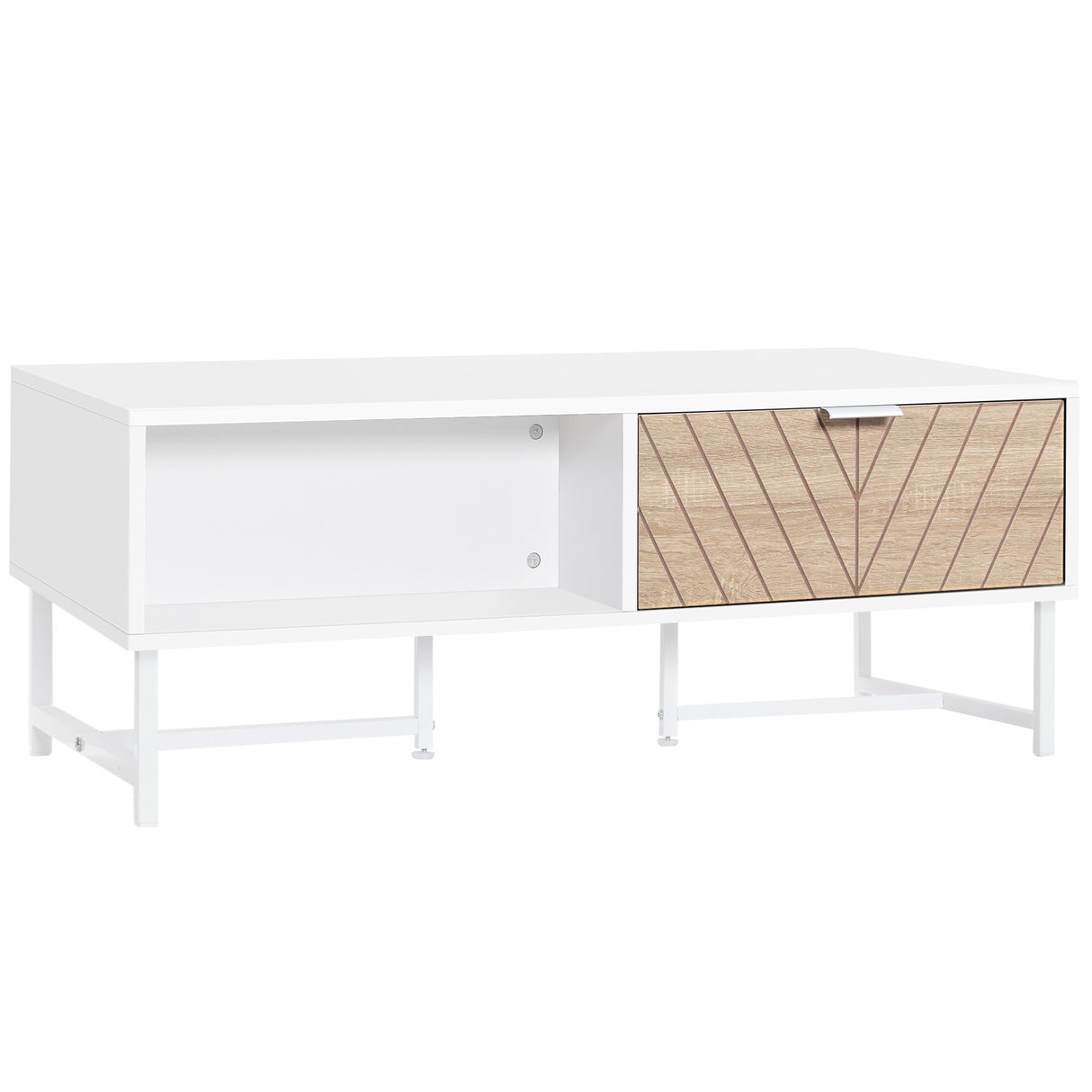 EasyComfort Rechthoekige Woonkamertafel met Houten en Metalen Cassettes, 100x50x40cm - Wit