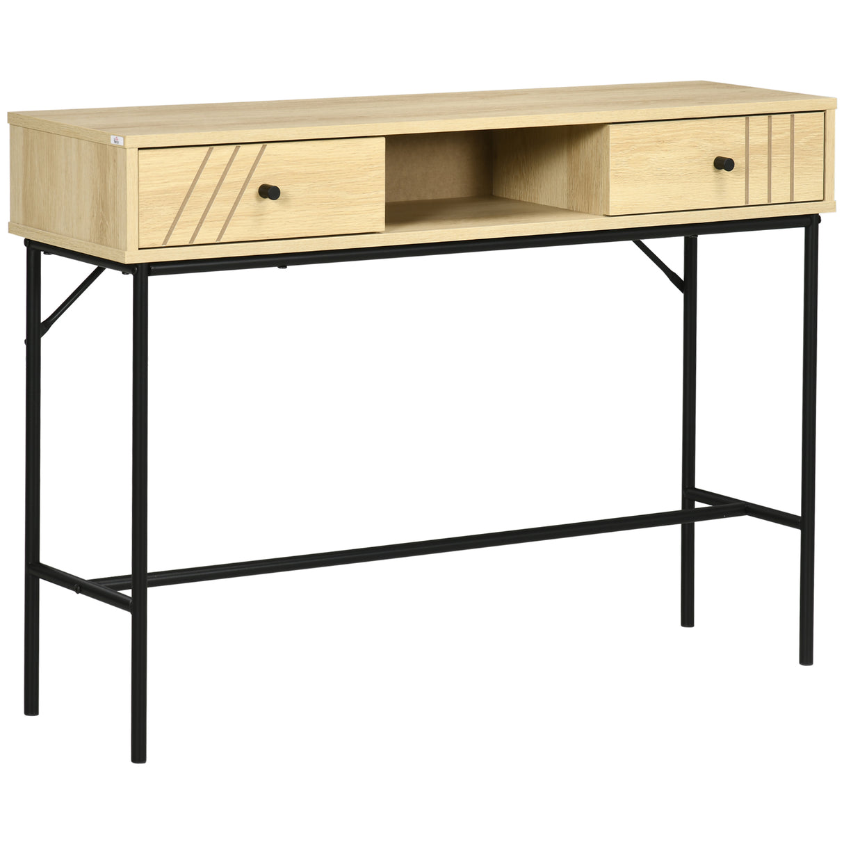 Easycomfort tafel in industriële stijl van hout en metaal met 2 cassettes, 110x29,5x78cm Naturel