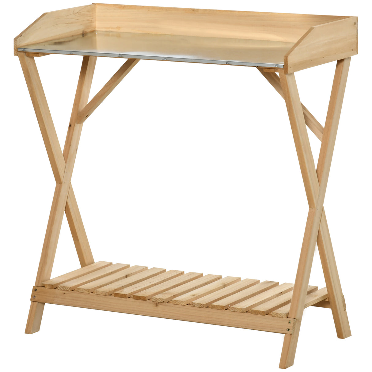 EASYCOMFORT Houten tuintafel met roestvrij metalen blad en opbergplank, 80x40x84cm