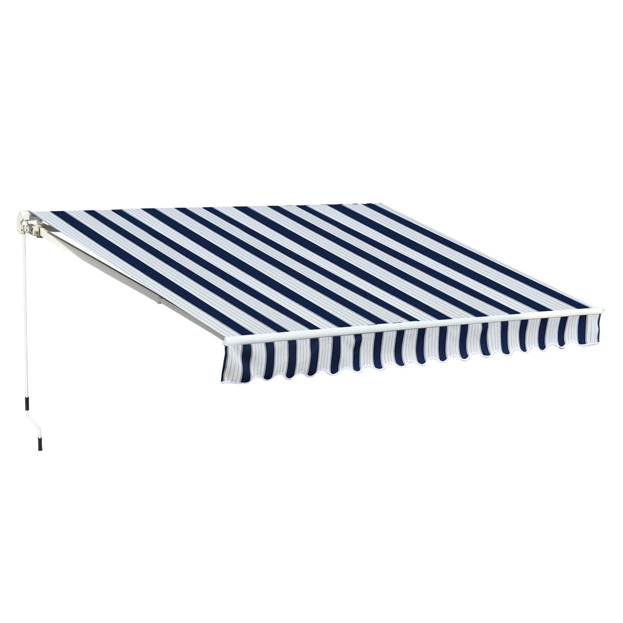 EASYCOMFORT Buitenzonwering met armen en zwengel, metaal en polyester, 3x2,5m blauw en wit