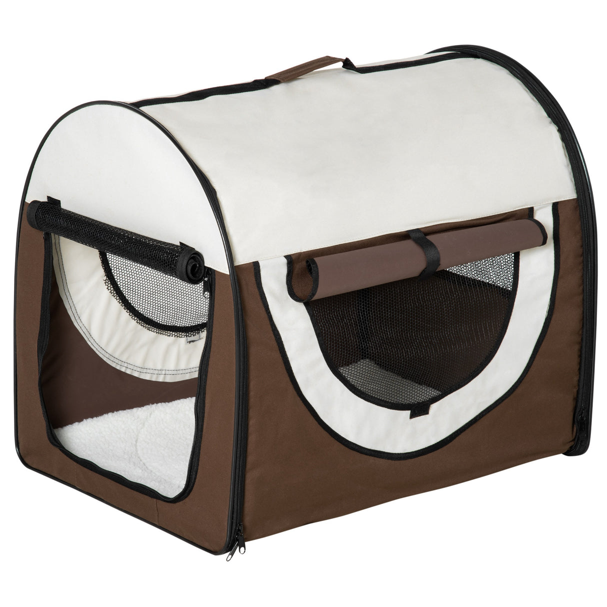 EASYCOMFORT Opvouwbare honden- en kattenmand met gaasdeur en ramen, Oxford-stof en staal, 70x51x59cm Bruin