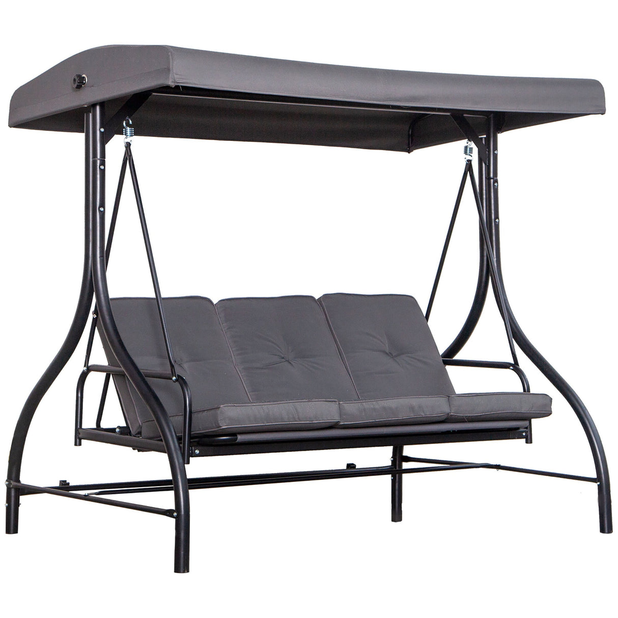 EASYCOMFORTOutusunny Schommelbed 3 Zits met Verstelbare Luifel, Metaal en Polyester, Grijs