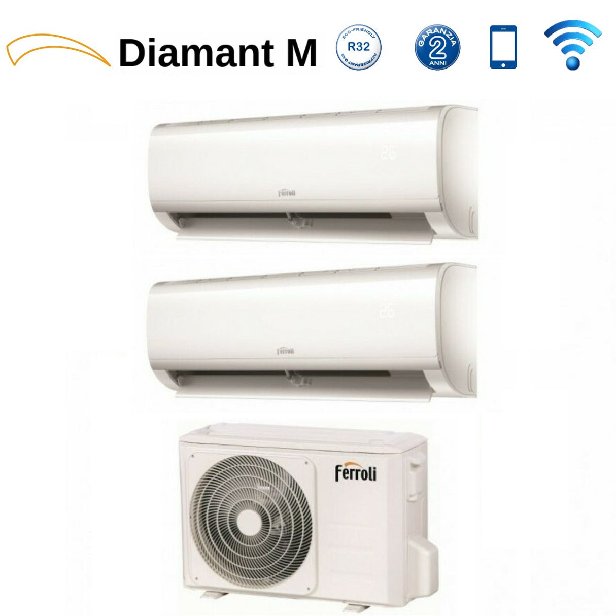 Ferroli Dual Split Inverter Airconditioner DIAMANT PLUS Serie M 9+12 met 14-2 R-32 Geïntegreerde Wi-Fi 9000+12000 - Nieuw