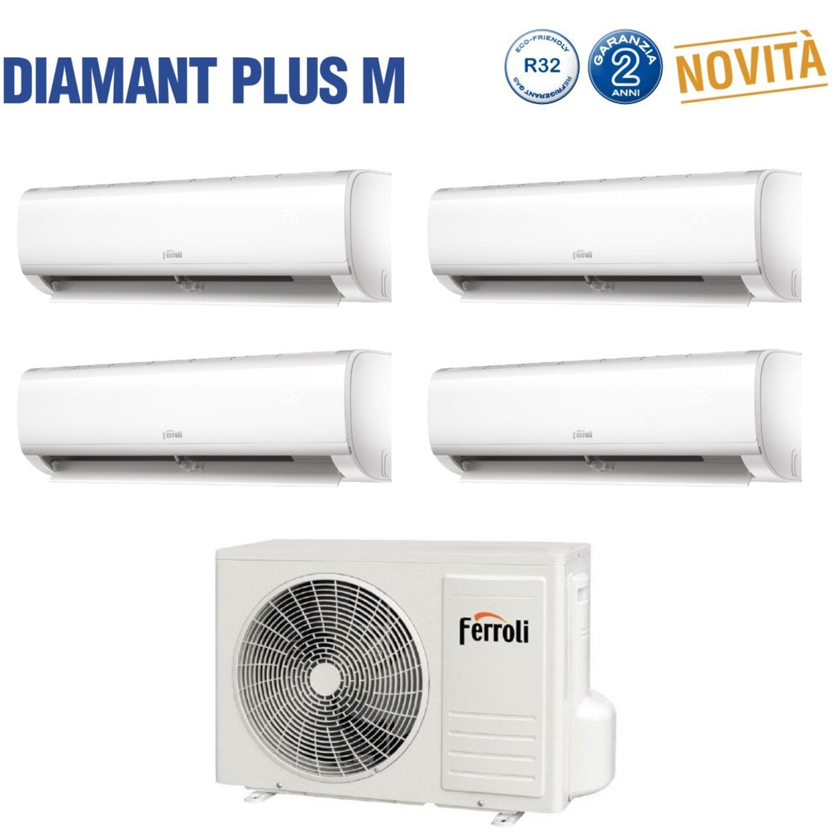 Ferroli Quadri Split Inverter Airconditioner DIAMANT PLUS Serie M 7+7+7+7 met 28-4 R-32 Geïntegreerde Wi-Fi 7000+7000+7000 - Nieuw